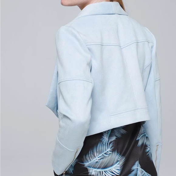 White House Black Market Faux-Suede Drape Front Jacket, Baby Blue, Smal - Picture 2 of 10